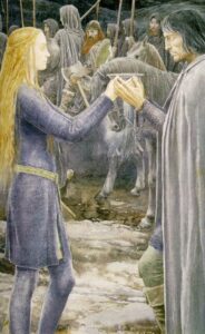 Lady Eowyn and Aragorn take leave Lady Eowyn and Aragorn take leave © Alan Lee