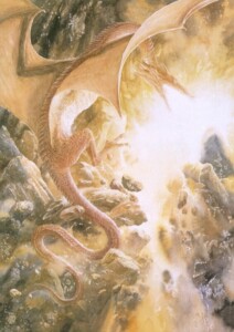 outside they heard the roar and rumble of Smaugs fury © Alan Lee