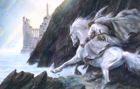 Gandalf approaches the guarded city Gandalf approaches the guarded city © John Howe