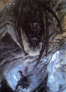 Shelob about to leap on Frodo Shelob about to leap on Frodo © John Howe