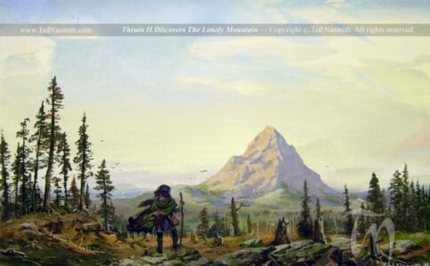 Thrain Discovers the Lonely Mountain © Ted Nasmith